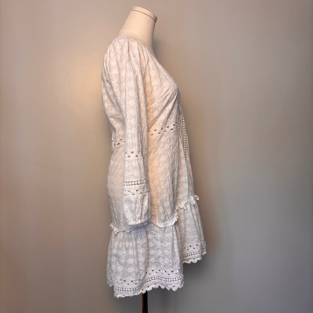 Veronica Beard Daeja V-Neck Eyelet Intricate Lace 3/4 Sleeves Mini Dress Size XS - Picture 11 of 14